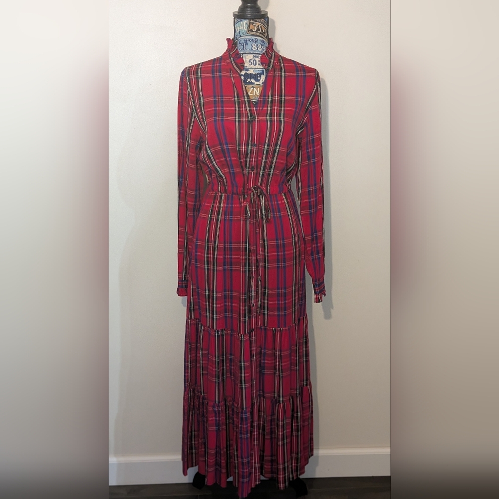 CHAPS NWT Tartan Plaid Drawstring Waist Maxi Dress - Picture 5 of 16